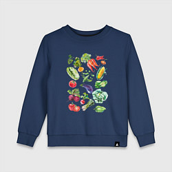 Свитшот хлопковый детский Акварельная иллюстрация Овощи, цвет: тёмно-синий