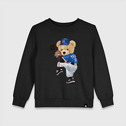 Свитшот хлопковый детский МИШКА БЕЙСБОЛИСТ, цвет: черный