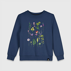 Свитшот хлопковый детский Полевые растения цветы ботаника, цвет: тёмно-синий