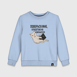 Свитшот хлопковый детский Котик Доверься мне я работаю на компьютере, цвет: мягкое небо