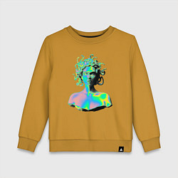 Свитшот хлопковый детский Gorgon Medusa Vaporwave Neon, цвет: горчичный