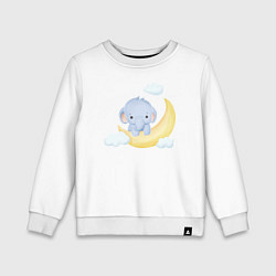 Свитшот хлопковый детский Милый Слонёнок На Месяце С Облаками, цвет: белый