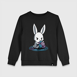Свитшот хлопковый детский Зайчонок обнял клубки The bunny hugged the balls, цвет: черный