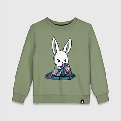 Свитшот хлопковый детский Зайчонок обнял клубки The bunny hugged the balls, цвет: авокадо