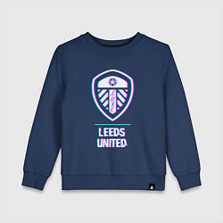 Свитшот хлопковый детский Leeds United FC в стиле Glitch, цвет: тёмно-синий