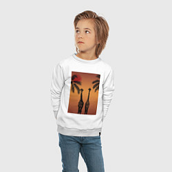 Свитшот хлопковый детский Жирафы и пальмы на закате, цвет: белый — фото 2