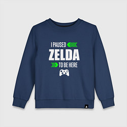 Свитшот хлопковый детский I Paused Zelda To Be Here с зелеными стрелками, цвет: тёмно-синий
