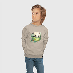 Свитшот хлопковый детский Детёныш панды в гнезде из листьев, цвет: миндальный — фото 2
