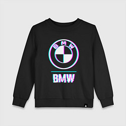 Свитшот хлопковый детский Значок BMW в стиле glitch, цвет: черный