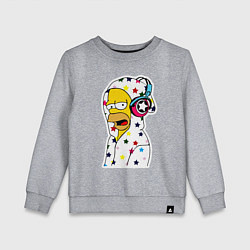 Свитшот хлопковый детский Гомер Симпсон в звёздном балахоне и в наушниках, цвет: меланж