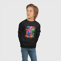 Свитшот хлопковый детский Барт Симпсон - крутой скейтер - разноцветные клякс, цвет: черный — фото 2
