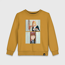Свитшот хлопковый детский Макима стучится в дверь - Мем адаптация, цвет: горчичный