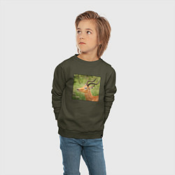 Свитшот хлопковый детский Газель антилопа среди деревьев, цвет: хаки — фото 2