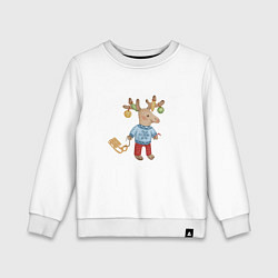 Свитшот хлопковый детский Рождественский олень с санями, цвет: белый