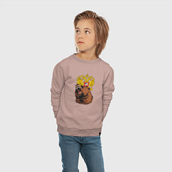 Свитшот хлопковый детский Патриотичный медведь на фоне герба, цвет: пыльно-розовый — фото 2