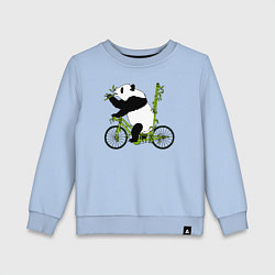 Свитшот хлопковый детский Панда на велосипеде с бамбуком, цвет: мягкое небо