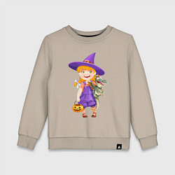 Свитшот хлопковый детский Ведьма малолетка - halloween, цвет: миндальный