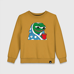 Свитшот хлопковый детский Frog Pepe мем, цвет: горчичный