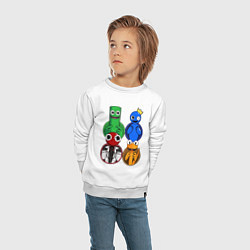 Свитшот хлопковый детский Радужные друзья: Зеленый, Синий, Оранжевый и Красн, цвет: белый — фото 2