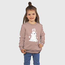 Свитшот хлопковый детский Милый белый зайчик с сердечками, цвет: пыльно-розовый — фото 2