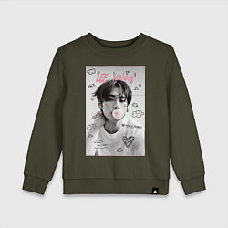 Свитшот хлопковый детский Lee Know Stray Kids, цвет: хаки