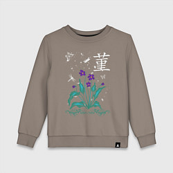 Свитшот хлопковый детский Фиалка среди бабочек и падающего снега, цвет: утренний латте
