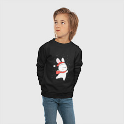 Свитшот хлопковый детский Кролик в шапке и шарфе арт, цвет: черный — фото 2