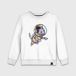 Свитшот хлопковый детский Кот сфинкс космонавт, цвет: белый