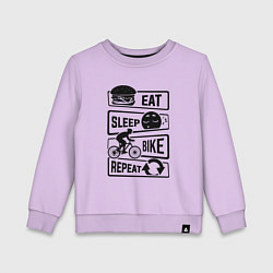 Свитшот хлопковый детский Eat sleep bike repeat art, цвет: лаванда
