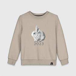 Свитшот хлопковый детский Новогодний белый кролик, символ 2023 года, цвет: миндальный