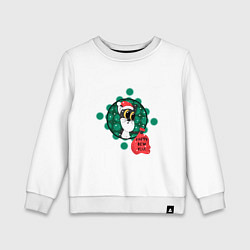 Свитшот хлопковый детский Черный кот с красным мешком подарков, цвет: белый