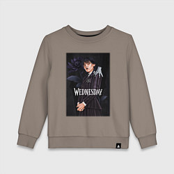 Свитшот хлопковый детский Уэнсдэй и цветок, цвет: утренний латте