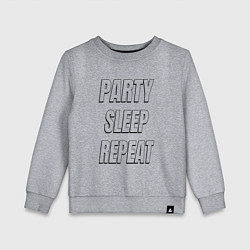 Свитшот хлопковый детский Party sleep repeat надпись с тенью, цвет: меланж