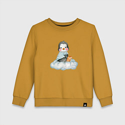 Свитшот хлопковый детский Пингвин на облаке, цвет: горчичный