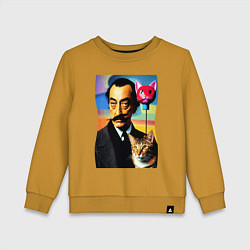 Свитшот хлопковый детский Salvador Dali and cat, цвет: горчичный