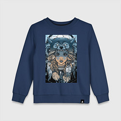 Свитшот хлопковый детский Девушка волчица, цвет: тёмно-синий