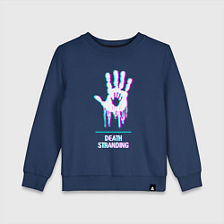 Свитшот хлопковый детский Death Stranding в стиле glitch и баги графики, цвет: тёмно-синий