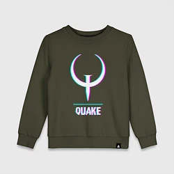 Свитшот хлопковый детский Quake в стиле glitch и баги графики, цвет: хаки