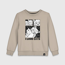 Свитшот хлопковый детский I love cats comic, цвет: миндальный