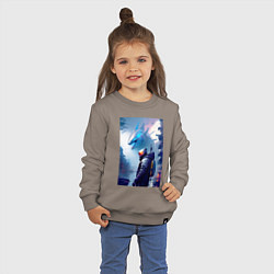 Свитшот хлопковый детский Акула - киберпанк - нейросеть, цвет: утренний латте — фото 2