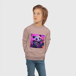 Свитшот хлопковый детский Аниме панда в лучах неона, цвет: пыльно-розовый — фото 2