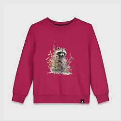 Свитшот хлопковый детский Акварельный милый енот, цвет: маджента