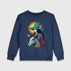 Свитшот хлопковый детский Ведьма и осел comic style, цвет: тёмно-синий