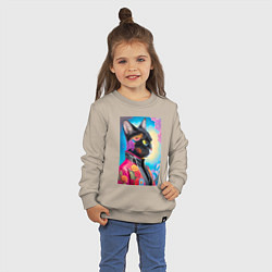 Свитшот хлопковый детский Кисуля в модной куртке - нейросеть, цвет: миндальный — фото 2