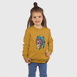 Свитшот хлопковый детский Череп Индейца с перьями, цвет: горчичный — фото 2