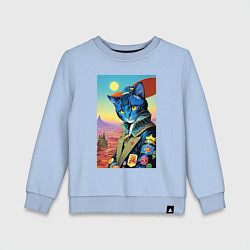Свитшот хлопковый детский Модный кот - ретро - нейросеть, цвет: мягкое небо