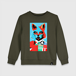 Свитшот хлопковый детский Морда лисы - поп-арт - нейросеть, цвет: хаки