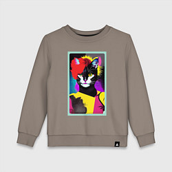 Свитшот хлопковый детский Lady cat - pop art - neural network, цвет: утренний латте