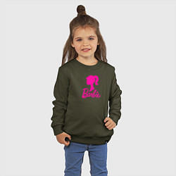 Свитшот хлопковый детский Розовый логотип Барби, цвет: хаки — фото 2