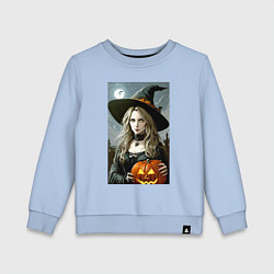 Свитшот хлопковый детский Прекрасная ведьма с тыквой - хэллоуин, цвет: мягкое небо